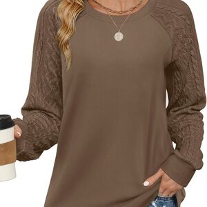 Women's Brown Knit Sleeve Top